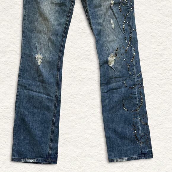 Allen Schwartz Luxury Straight Leg Jeans Distressed Studded Sz 31 - Picture 3 of 6